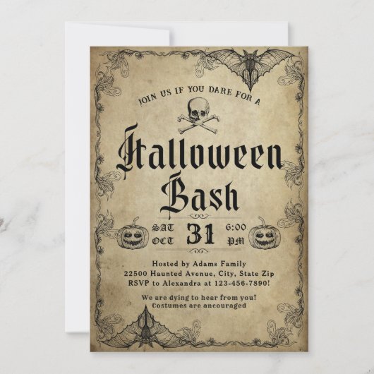 Volwassen Halloween Bash  Gotische Schedel Kaart (Voorkant)