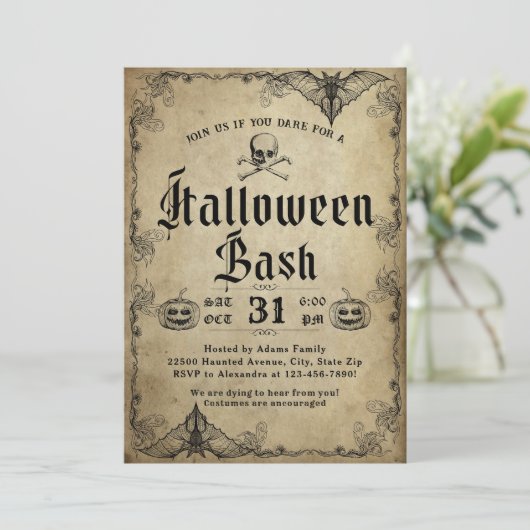 Volwassen Halloween Bash  Gotische Schedel Kaart (Staand voorkant)