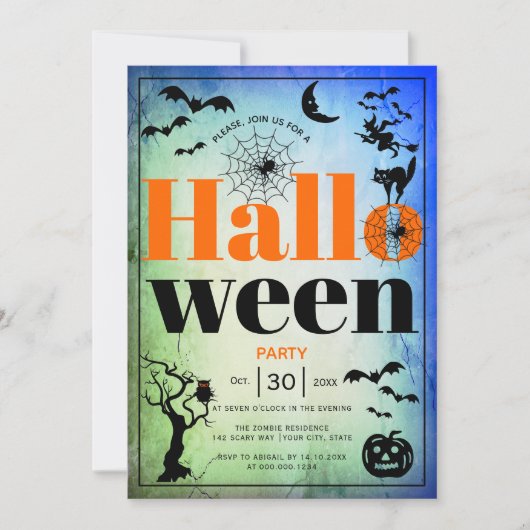  volwassen Halloween blauw en groen feest Kaart (Voorkant)