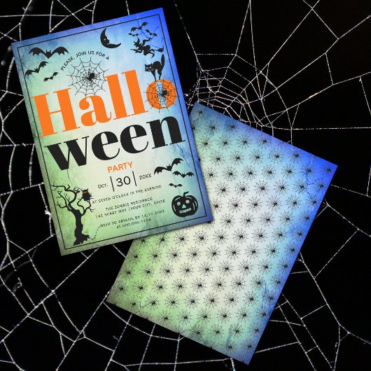 volwassen Halloween blauw en groen feest Kaart