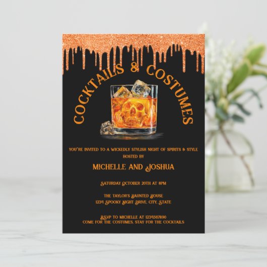 Volwassen Halloween Cocktail en Kostuum Party Skul Kaart (Staand voorkant)