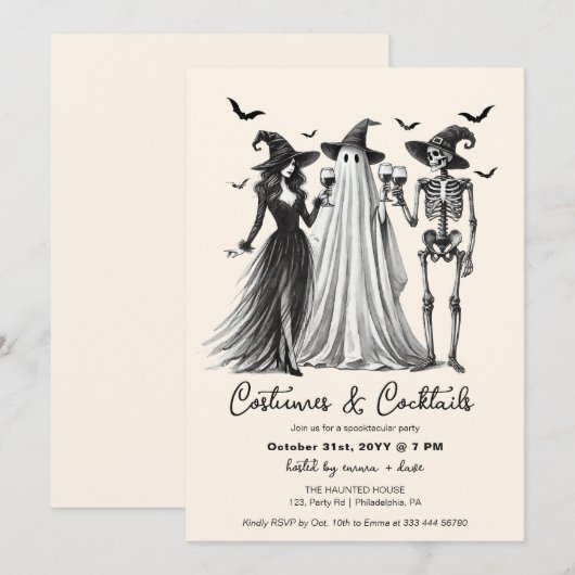 Volwassen Halloween-feestkostuums en -cocktails Aankondiging (Voorkant / Achterkant)