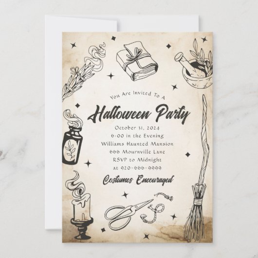 Volwassen Halloween Kostuum Party Witch Uitnodigin Kaart (Voorkant)