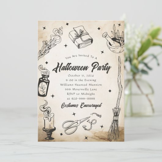 Volwassen Halloween Kostuum Party Witch Uitnodigin Kaart (Staand voorkant)