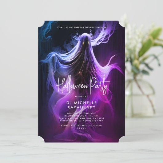 Volwassen Halloween Party Blauw Paarse Roze Ghost Kaart (Staand voorkant)