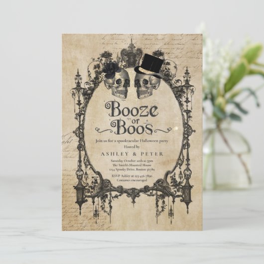 Volwassen Halloween Party Gothic schedel Booze of  Kaart (Staand voorkant)