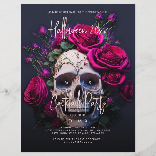 Volwassen Halloween Party Gothic Skull Red Roses Flyer (Voorkant)