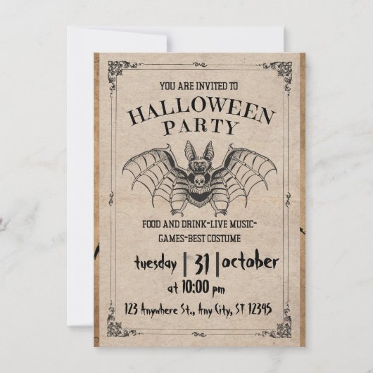 Volwassen Halloween Party  Gotische vleermuis Invi Kaart (Voorkant)