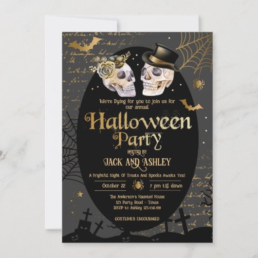 Volwassen Halloween Party  schedels Gotisch Goud Kaart (Voorkant)