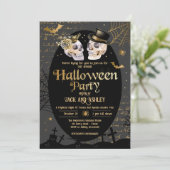Volwassen Halloween Party schedels Gotisch Goud Kaart (Staand voorkant)