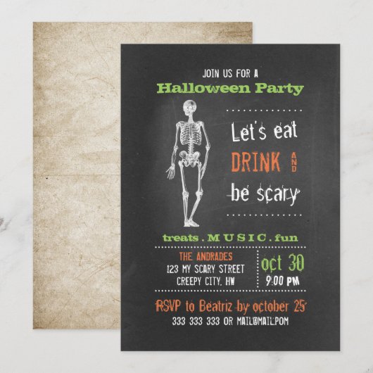 Volwassen Halloween Party  Skeleton schoolbord Kaart (Voorkant / Achterkant)