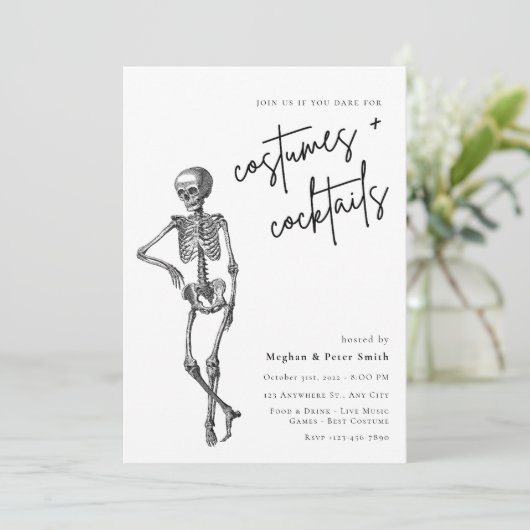 Volwassen Halloween Party Skelton Kostuum & Cockta Kaart (Staand voorkant)