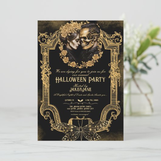 Volwassen Halloween Party Skull Lovers Gotisch Gou Kaart (Staand voorkant)