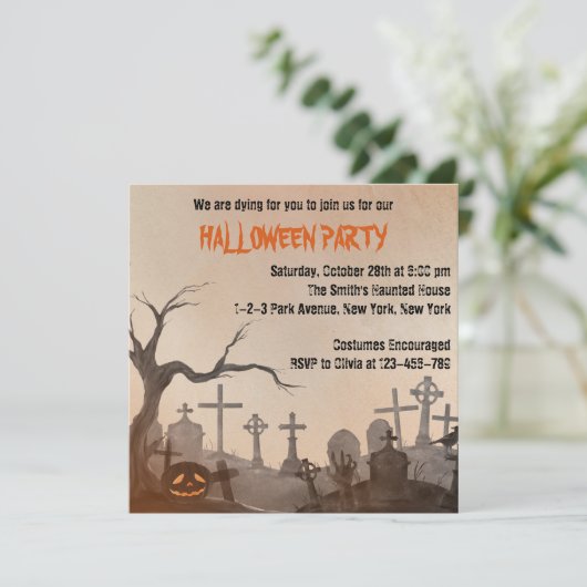 Volwassen Halloween Party Spooky Cemetery Kaart (Staand voorkant)