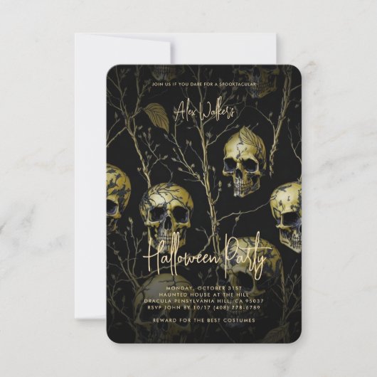 Volwassen Halloween Party Zwart Gouden Schedel Mod Kaart (Voorkant)