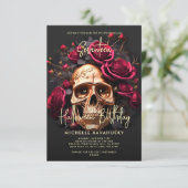 Volwassen Halloween Party zwart gouden schedel rod Kaart (Staand voorkant)