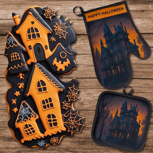 Volwassen Halloween spookhuis Ovenwant & Pannenlap Set