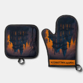 Volwassen Halloween spookhuis Ovenwant & Pannenlap Set (Voorkant)