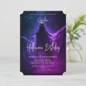 Volwassen Halloween Verjaardag Spook Blauw Paarse  Kaart (Staand voorkant)