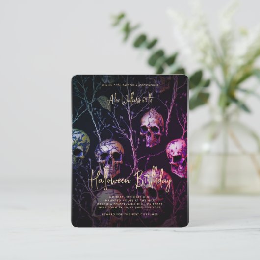 Volwassen Halloween Verjaardagsfeestje Gouden Paar Kaart (Staand voorkant)