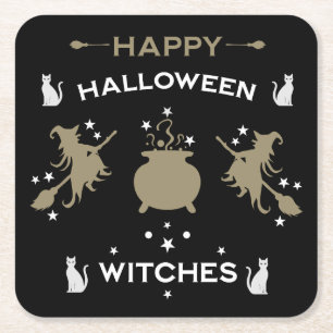 Volwassen heks Halloween feest Kartonnen Onderzetters