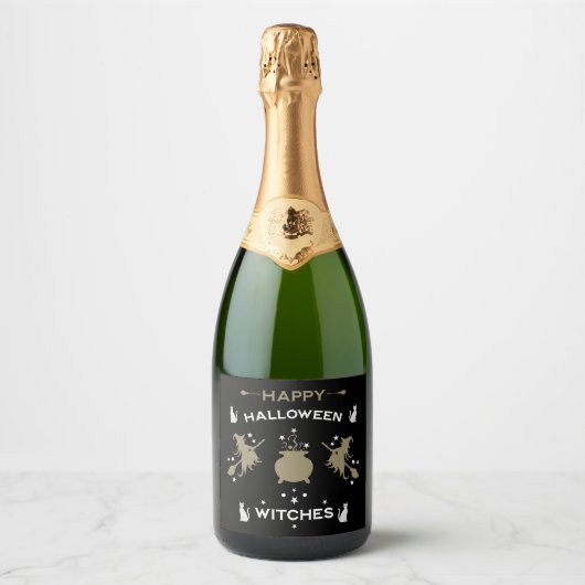 Volwassen heks Halloween feest Sparkling Wijnetiket (Voorkant)