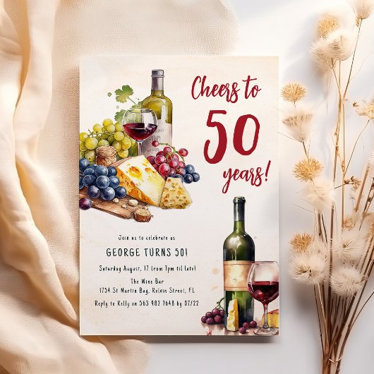 Volwassen kaas en wijn Charcuterie 50ste verjaarda Kaart