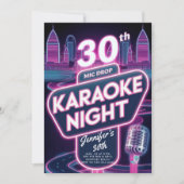 Volwassen Karaoke 90s Neon Pink Glow 30e verjaarda Kaart (Voorkant)