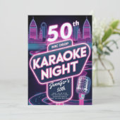 Volwassen Karaoke 90s Neon Pink Glow 50e verjaarda Kaart (Staand voorkant)