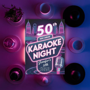 Volwassen Karaoke 90s Neon Pink Glow 50e verjaarda Kaart