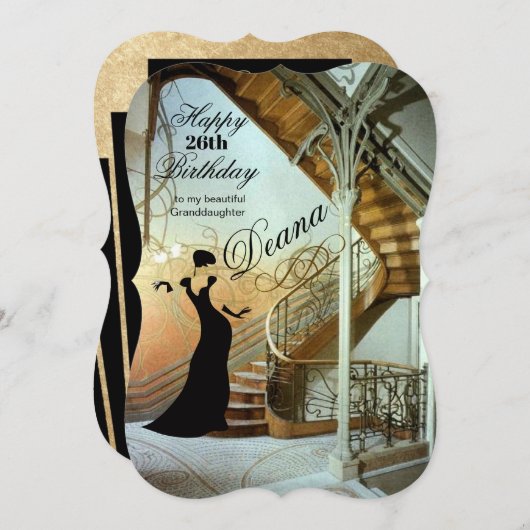 Volwassen kleindochter Verjaardag Art Deco kaart (Voorkant / Achterkant)