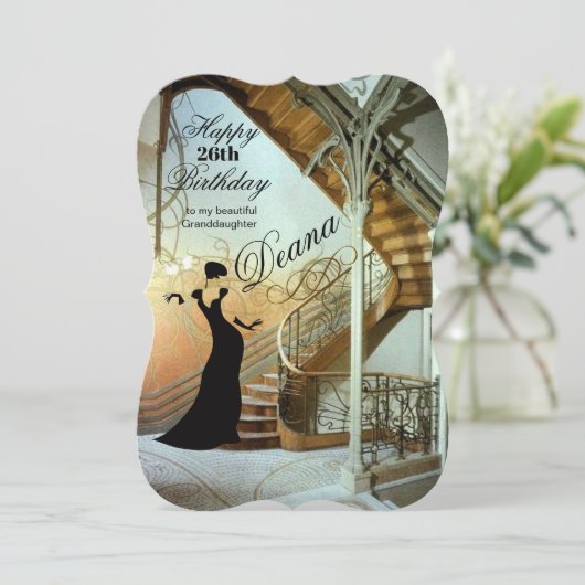 Volwassen kleindochter Verjaardag Art Deco kaart (Staand voorkant)