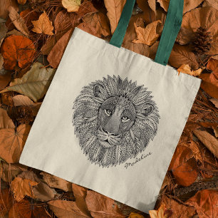 Volwassen kleur Lion Hoofd Mandala Monogram Tote Bag