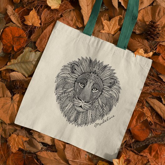 Volwassen kleur Lion Hoofd Mandala Monogram Tote Bag