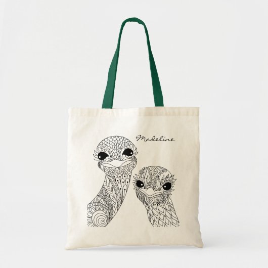 Volwassen kleur Twee struisvogels Mandala Monogram Tote Bag (Voorkant)