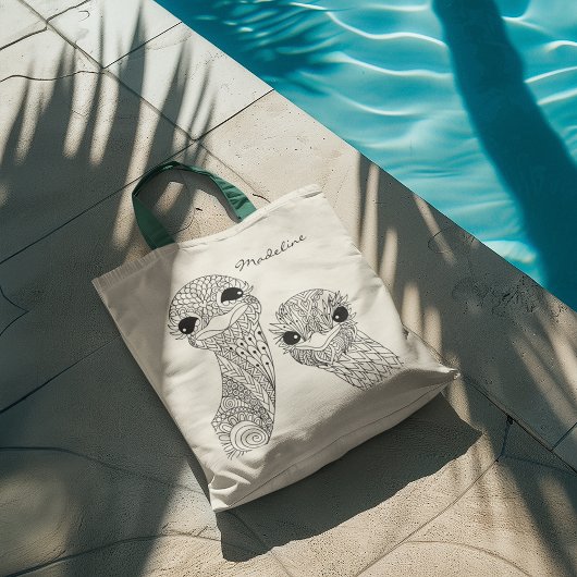 Volwassen kleur Twee struisvogels Mandala Monogram Tote Bag