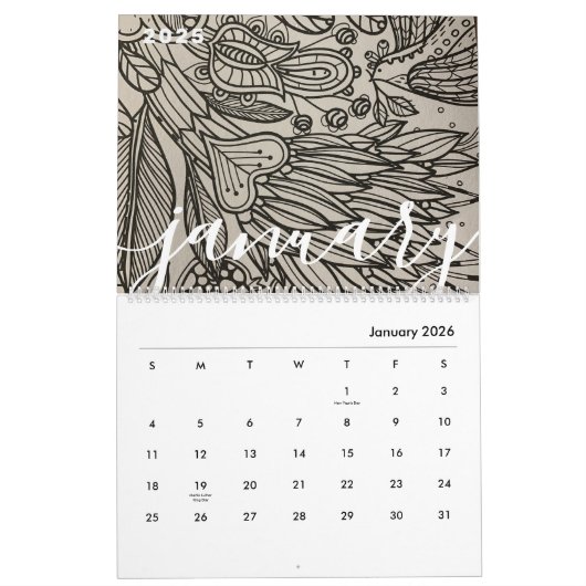 Volwassen kleurboek kalender 2005 als vervolg (Jan 2026)