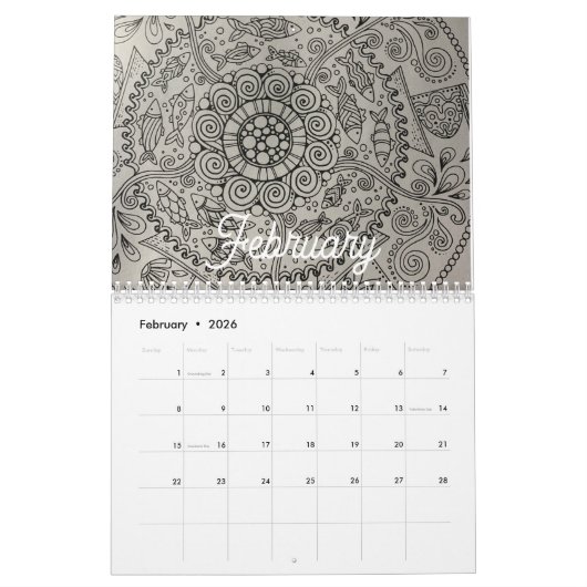 Volwassen kleurboek kalender voor 2025. (Feb 2026)