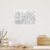 Volwassen kleuring Gestileerde Bloemen 3 Poster (Keuken)