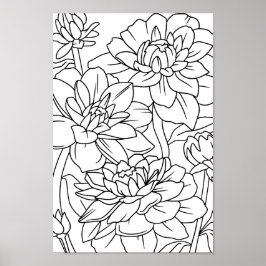Volwassen kleuring Lotus Bloemen 1 Poster