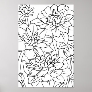 Volwassen kleuring Lotus Bloemen 1 Poster
