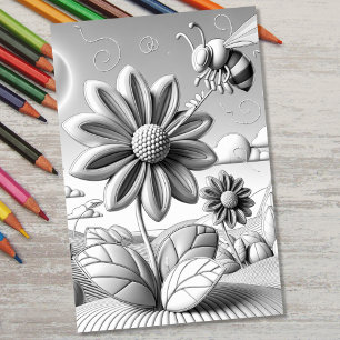Volwassen Kleurplaten 3D Bloemen Botanische Bumble Poster