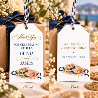 Volwassen Koppel Vintage Chic Trouwen Navy Goud Cadeaulabel