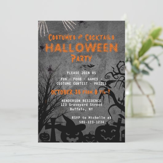 Volwassen kostuums en cocktails Halloween Party Kaart (Staand voorkant)