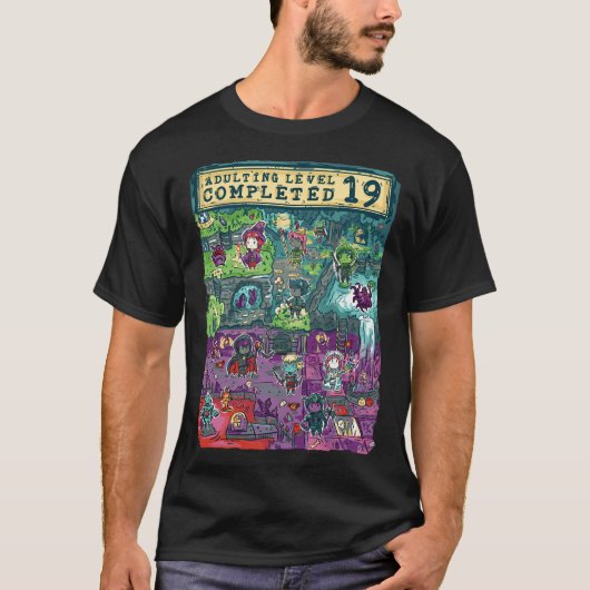 Volwassen Level 19 Voltooide Verjaardag Gamer T-shirt (Voorkant)