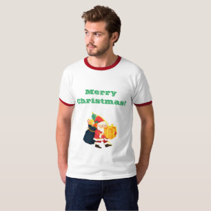 Volwassen M Wit/Rood Kerstwensen Bedrukte Ringer T-shirt