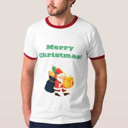 Volwassen M Wit/Rood Kerstwensen Bedrukte Ringer T-shirt (Voorkant)