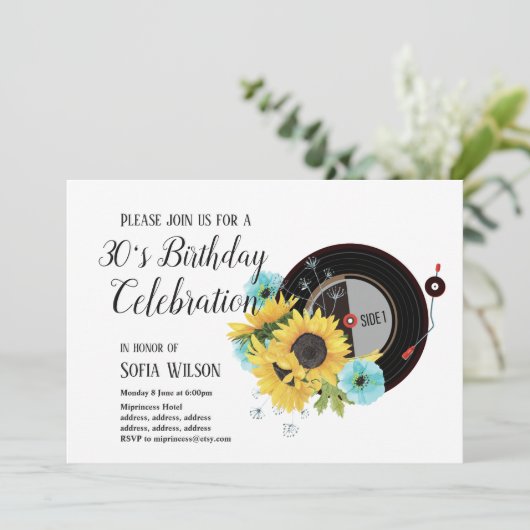 volwassen muziek, uitnodiging verjaardagsfeestje (Staand voorkant)