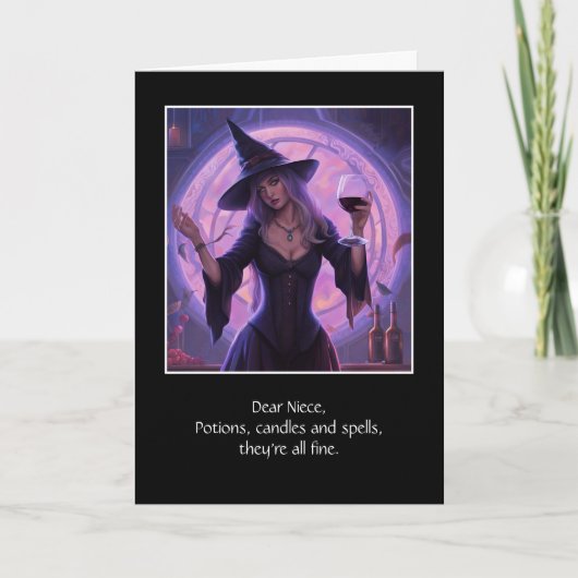 Volwassen nichtje Happy Halloween Funny Witch Wine Kaart (Voorkant)