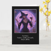 Volwassen nichtje Happy Halloween Funny Witch Wine Kaart (Gele Bloem)